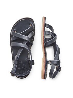 Black Cross-Strap Leather Sandals